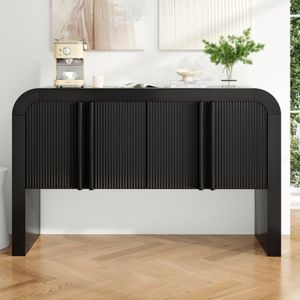 Dressoir met een afgeronde hoek, lichte, moderne elegantie met magnetische deuren met kantelkrachten voor keuken, eetkamer, woonkamer, huis, zwart
