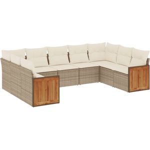 vidaXL 9-delige Loungeset Beige Poly Rattan