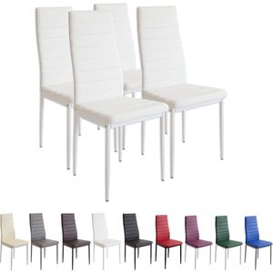 MILANO Eetkamerstoelen in Set van 4, Wit - Gestoffeerde stoel met kunstleer bekleding - Modern stijlvol design aan de eettafel - Keukenstoel of eetkamerstoel met hoog draagvermogen tot 110kg