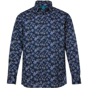 Boston Park - Heren - Boston Park overhemd lange mouwen kentkraag all-over print - Navy blauw - Maat L