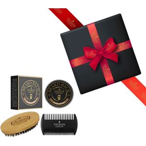 Velihan Beardcare - Baardverzorging Trio Pack Baardbalsem Sandalwood, Baardborstel en Baardkam - Cadeau voor mannen - Vaderdag Cadeau - Cadeau voor hem - Cadeau voor Kerst - Valentijdsdag mannen - Giftset mannen - Geschenkset man