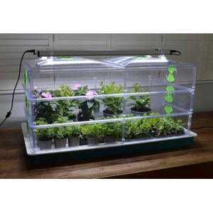 Propagator Vitopod 100W verwarmd met thermostaat en 2 LED groeilampen - 24cm hoog (groen/witte bodem)