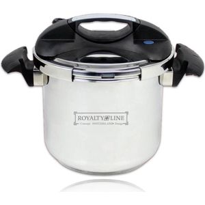 Royalty Line® PC10L Snelkookpan - 10 Liter - Voor Alle Warmtebronnen - Pressure Cooker - RVS - Inductie - Instant koken - Eenhandig Mechanisme - Zilver