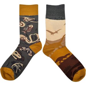 Dinosaurus Sokken - 2 verschillende Sokken met Dino's & Dinosaurusbotten - Maat 38/43 - Funny Socks dames/heren/tieners