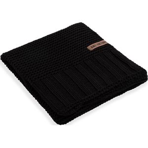 Knit Factory Vinz Gebreid Plaid - Woondeken - plaid - Wollen deken - Kleed - Zwart - 160x130 cm