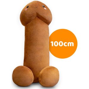 Zachte en grote penis piemel knuffel -  kussen - XL formaat (1 meter) - bruin