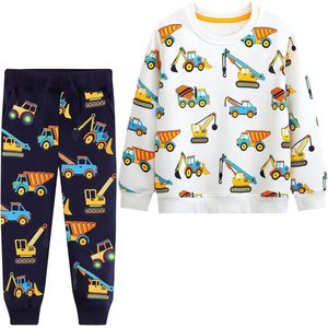 Allecto plus - Meisjes Sportkleding Set met Bulldozer Print voor School en Jogging - Katoenen Sweatsuit - Leeftijd 2-7 Jaar