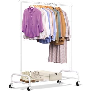 Zware metalen kledingrail met wielen - 109 cm breed rollend kledingrek voor jassen, shirts, en jurken