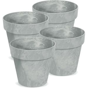 Prosperplast Bloempot/plantenpot - 4x - betonlook - lichtgrijs - kunststof - Dia 14 cm - buiten/binnen