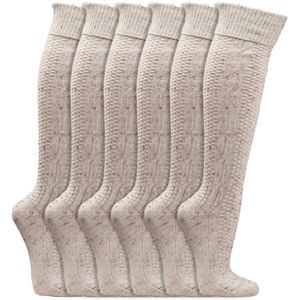 Traditionele kniekousen | Kabelpatroon | Omslagboord | Merk: Socks4Fun | Maat: 35 t/m 46 | Kleur: Beige | 6 Paar