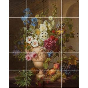 IXXI Bloemen in een albasten vaas en vruchten op een marmeren blad, Gerard van Spaendonck & Het Noordbrabants Museum - 80 x 100 cm - Gratis ophangtool