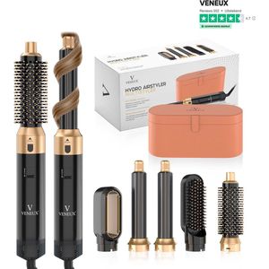 VENEUX® 5 in 1 Föhnborstel - Airstyler - Krulborstel - Multistyler - Diffuser Föhn - Zwart Goud