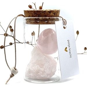 Potje Kracht - Rozenkwarts combi klein -edelstenen-cadeau voor haar/hem-geschenk-liefde-vriendschap-verdriet-verlies-troost-beterschap-herstel