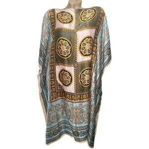 Kaftan -Tuniek - Jurk - Satijn van Viscose - Zijde Onesize 38-48 lichtblauw