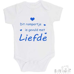 100% katoenen Romper ""Dit rompertje is gevuld met liefde"" Jongens Katoen Wit/blauw Maat 62/68