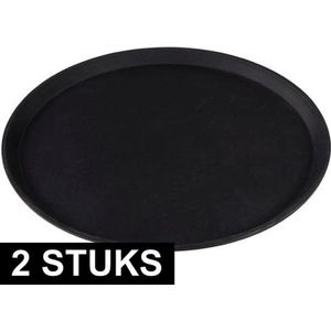 2x Ronde dienbladen met antislip - kunststof - 40,5 cm - Horeca dienbladen zwart