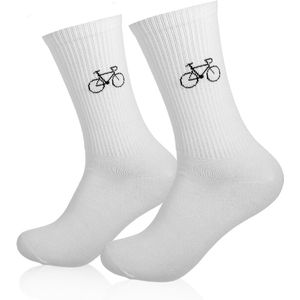 CSGoods - Fietssokken heren maat 42-46 wit motief katoen ademend - Racefiets sokken cadeaufiets liefhebbers