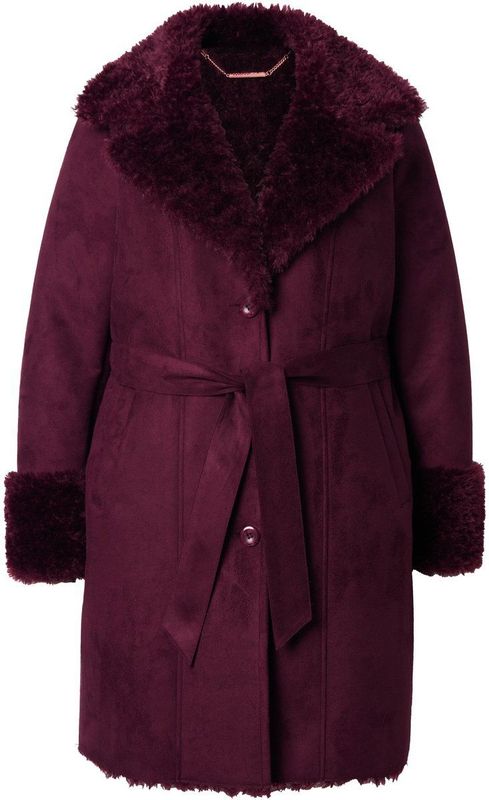 MIAMODA MIAMODA - Dames - Jas A-lijn FakeFur-binnenzijde reverskraag - Donker kersenrood - Maat 42