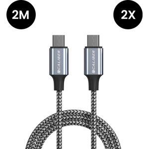 2 x USB-C Kabels - USB C naar USB C - 2 meter - Snellader - PD 3.0 - 2 stuks in verpakking - Sterke Nylon oplaadkabel (CL-CC2-2PACK)