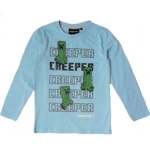 Minecraft T-shirt - Longsleeve - Lichtblauw. Maat 134 cm / 9 jaar.