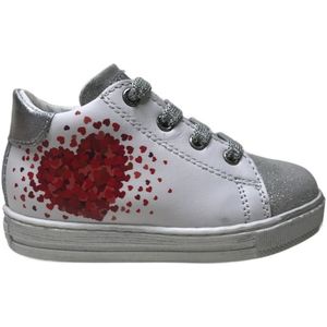 Falcotto - Corrason - Mt 19 - Veter rode hartjes lederen sneakers - wit/zilver