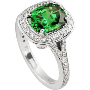 Diamonfire - Zilveren ring met steen Maat 19.5- Groene rechthoekige steen -Rondom gezet
