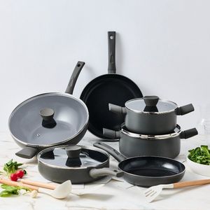 ISENVI Avon Elite pannenset 17 delig - Antraciet - Keramisch - 100% PFAS, PTFE en PFOA vrij - 100% duurzaam - Unieke Antiaanbaklaag - Non-stick bodem - Vaatwasbestendig - Geschikt voor alle warmtebronnen inclusief inductie
