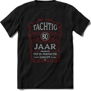 80 Jaar Legendarisch Gerijpt T-Shirt | Rood - Grijs | Grappig Verjaardag en Feest Cadeau Shirt | Dames - Heren - Unisex | Tshirt Kleding Kado | - Zwart - M