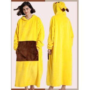 Panda oversized deken-hoodie, uniseks, flanel met capuchon, pulloverdeken, sweatshirt, uniseks, capuchonpullover, oversized, dekenpullover, hoodie, dieren, geel, Eén Maat