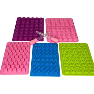 MGM Trading YuCool - Siliconen Chocolade- en IJsblokjesvormen Set (4 Stuks) met Hartjes en Beertjes, Inclusief 2 Pipetten, Perfect voor Gelei, Chocolade, Gummibeertjes en Snoep
