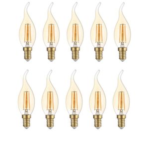 Bundel | 10 stuks | LED Filament kaarslamp met tip 4W Amber | Dimbaar | E14 | 2700K