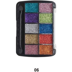 Sensinity Cosmetics - Glitter Oogschaduw met lange applicator - Glitter Palette - Creme textuur - 10 Tinten Roze - Groen - Blauw - Rood - Koper - Paars - Zilver - Goud - Nummer 06 - 1 Doos 10 x 7 cm