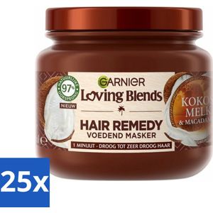 25 x Garnier - Loving Blends - Haarmasker - Kokosmelk & Macadamia - Normaal tot Droog Haar - 340 ml - Voedend Masker - Haarmasker Garnier - Loving Blends - Natuurlijke Ingrediënten - Vegan Haarmasker