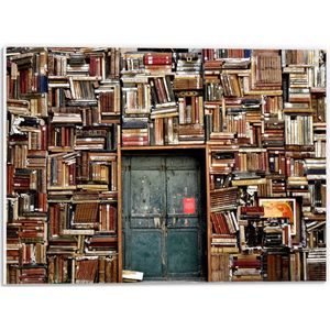 PVC Schuimplaat - Deur in Boekenkast - 40x30 cm Foto op PVC Schuimplaat (Met Ophangsysteem)
