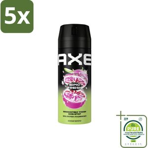 5 x AXE - Deodorant Spray - Epic Fresh - Citrus & Mint - Ultra Fris - 150 ml - Grootverpakking - AXE Deodorant - Deodorant Spray - Frisse Geur - Citrus Geur - Mint Geur
