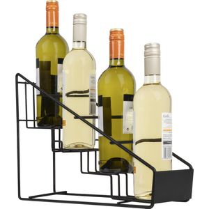 QUVIO Wijnrek / Wijnrek metaal / Wijnrek zwart / Wijnrekken / Wijnrek staand / Wijnkast - Voor 4 flessen staand - Staal