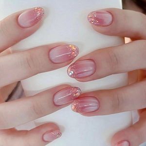 Allecto plus - Set van 24 roze amandelnagels met kleurverloop en print - Voor vrouwen en meisjes