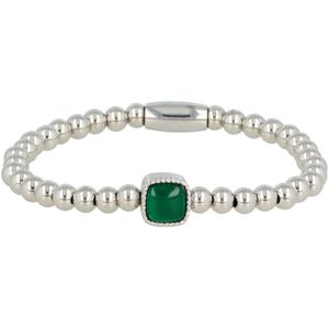 *Zilveren elastische bedelarmband met Green Agate edelsteen - Zilveren armband met groene Agaat edelsteen - Met luxe cadeauverpakking