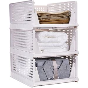 Opvouwbare kledingkast opbergdozen organizer plankenkast voor keuken, slaapkamer, badkamer (wit, pak van 3)