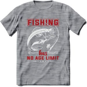 Fishing Has No Age Limit - Vissen T-Shirt | Blauw | Grappig Verjaardag Vis Hobby Cadeau Shirt | Dames - Heren - Unisex | Tshirt Hengelsport Kleding Kado - Donker Grijs - Gemaleerd - 3XL
