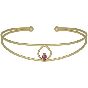 Cadeau voor haar - Victoria Cruz A4286-11DP Zilveren Bangle met Amethistkleur Kristal Steentje - 16,5cm - 13,5mm Breed - Armband - Zilver - Verguld/Goud op Zilver