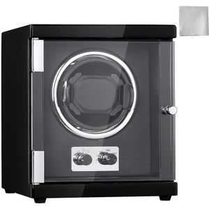 Enkele Horlogeopwinder, voor Automatische Heren- en Dameshorloges, Superstille Japanse Mabuchi-Motor, BlaUWe Led-Lamp, Adapter, Pcb-Behuizing met Hoge Dichtheid, Zwarte Pu