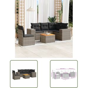 The Living Store Loungeset Tuinmeubel Grijs PE-rattan - 6 Zitkussens - Modulair Ontwerp