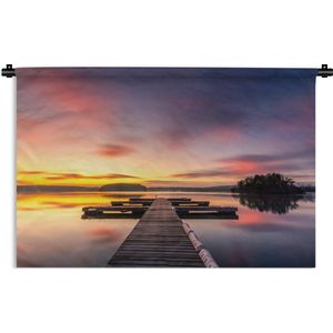 Wandkleed - Wanddoek - Steiger - Zonsondergang - Water - Zee - Reflectie - 90x60 cm - Wandtapijt