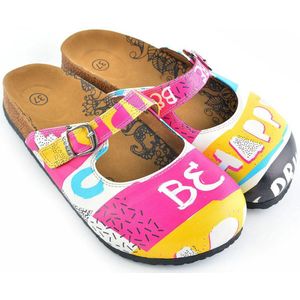 GOBY Clogs met Be Happy Print – Handgemaakt – Hoge Kwaliteit – Maat 35