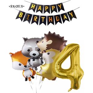 Snoes Ballonnen Plus nummer ballon 4 Jaar Set Bosdieren Pakket – Dieren Feestpakket Cijferballon 4 - Kinderverjaardag Versiering