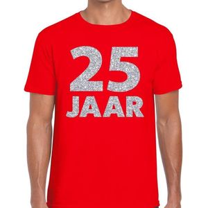 25 jaar zilver glitter verjaardag t-shirt rood heren - verjaardag / jubileum shirts XXL