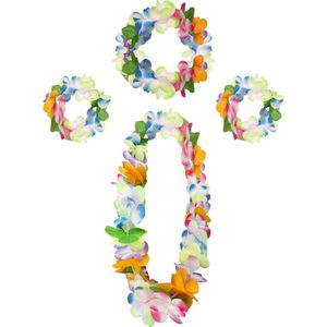 Titel suggestie:Hawaii Bloem Ketting Set 4pcs - Hoofdband, Armband - Kleurrijk voor Zomerfeesten