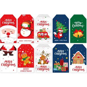 Kerst cadeaulabels - naamlabels - labels karton - kerstcadeau - kerstkado - sneeuwpop rood - 20 stuks incl. touw
