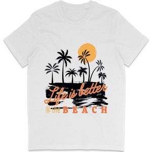 Heren en Dames T Shirt - Zomer - Life Is Better at the Beach - Wit - XL
